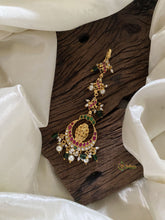 Authentic Red - White Chandbali with Laxmi and Kili Kudan Jadau Temple Nethi Chutti with Baroque Pearls - J2046